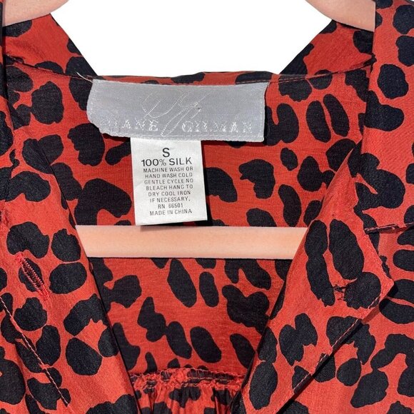 Diane Gilman Womens Nightshirt Size Small Red Animal Print Side Slits Pure Silk - Picture 3 of 8